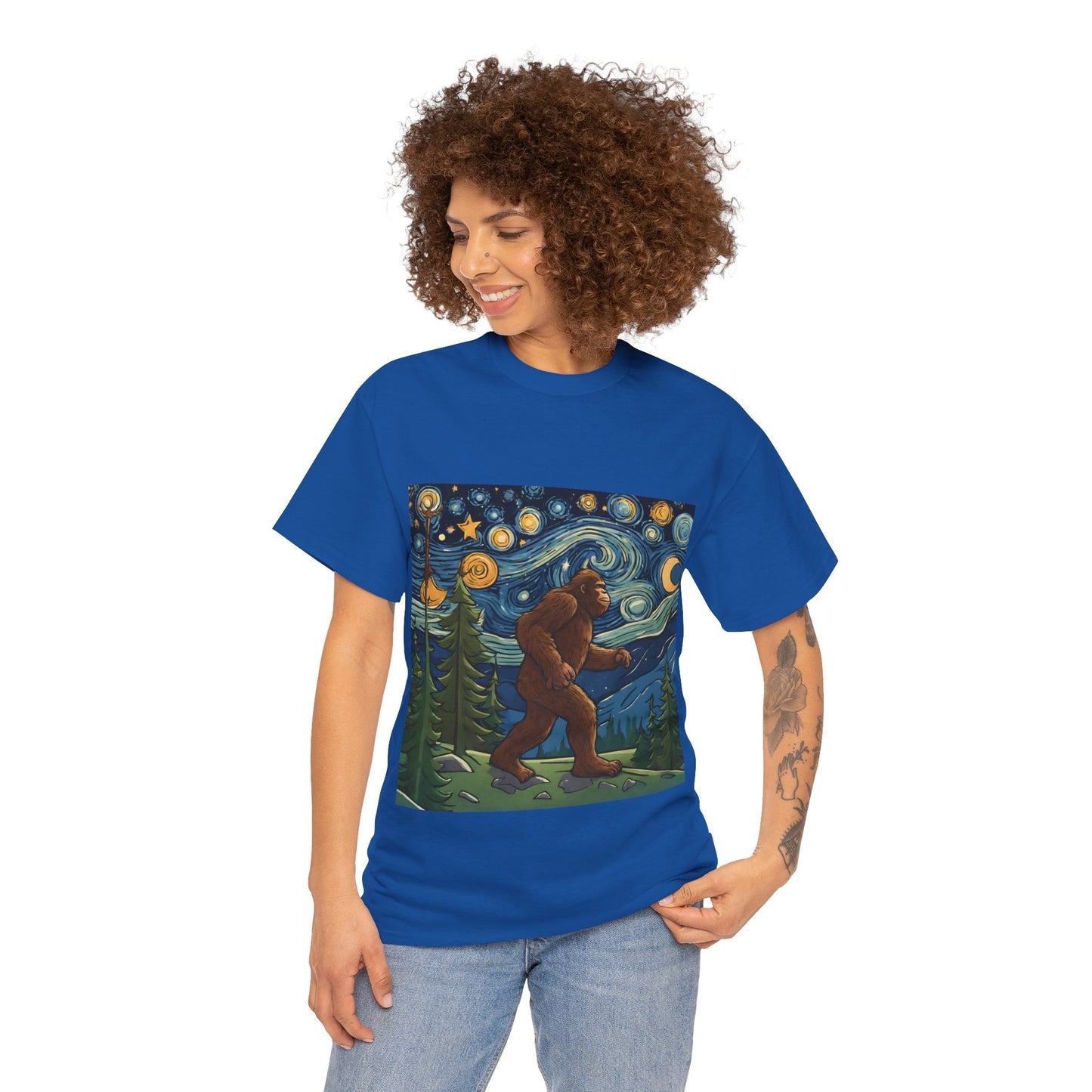 Bigfoot Strolls Through Van Gogh's Starry Night - Flashlander Gym Shirt