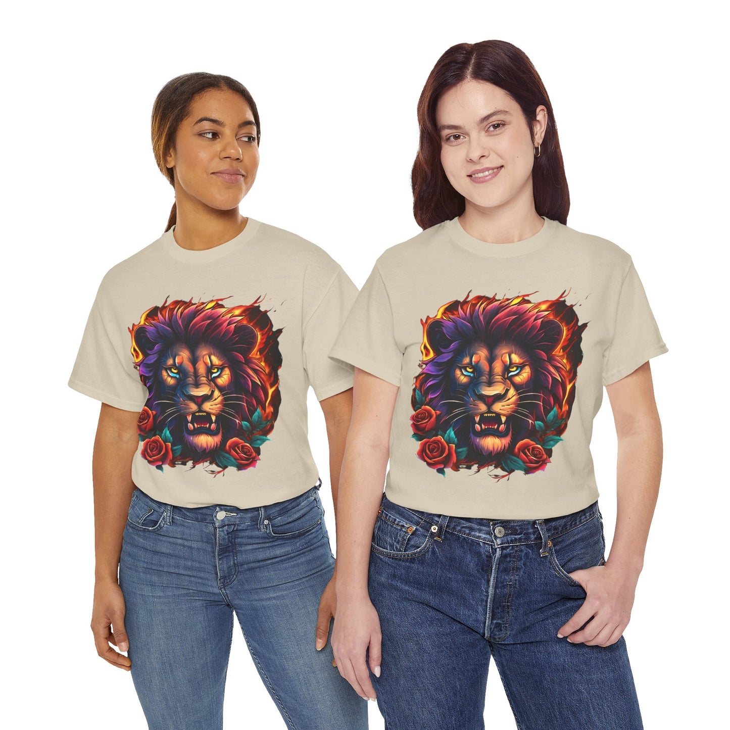 Lion Flames and Roses T-Shirt Flashlander