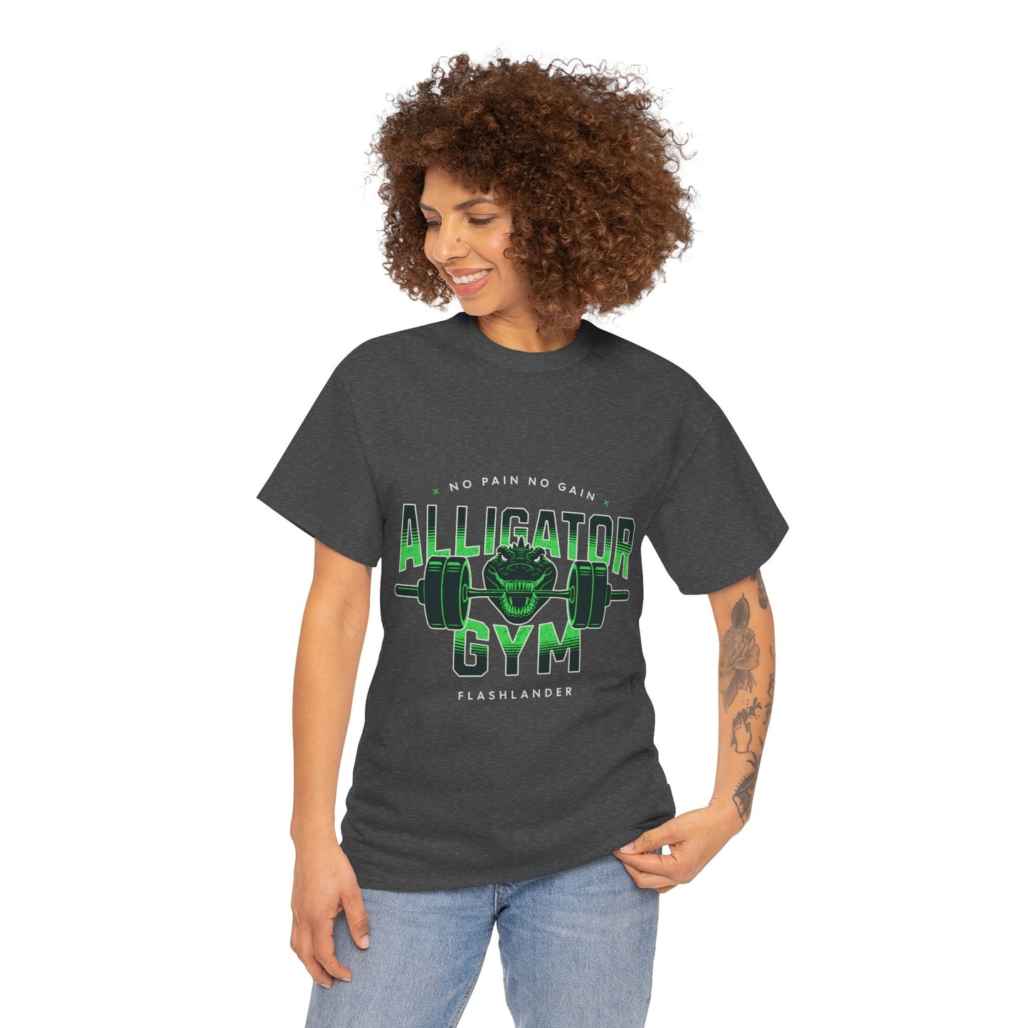 Aligator Gym Shirt Flashlander Cotton Unisex Charcoal Black Graphic Tee