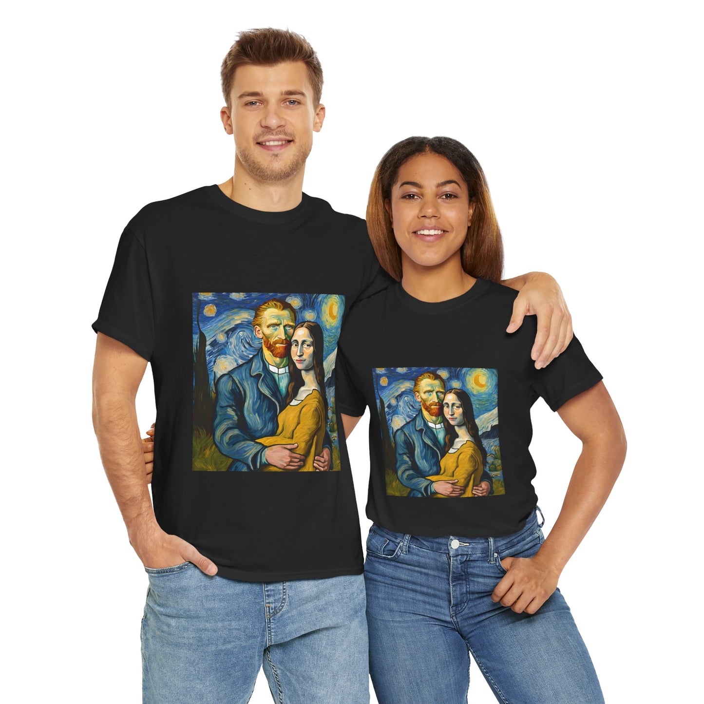 Funny Mona Lisa with Vincent Van Gogh Starry Night - Flashlander Gym Shirt