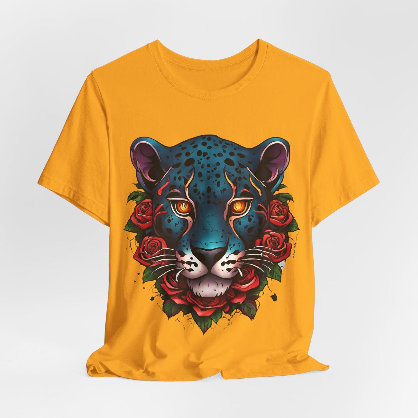 T-shirt graphique unisexe Jaguar Flames and Roses Flashlander