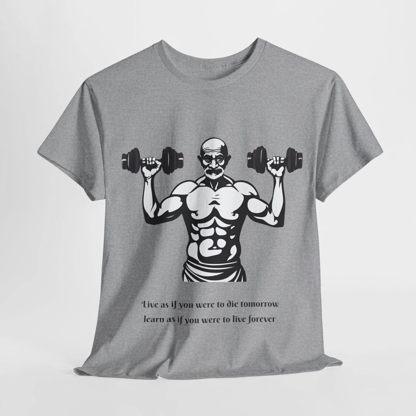 Gandhi Bodybuilder Gym Shirt - Flashlander Live as if you were to die tomorrow, learn as if you were to live forever quote Graphic Tee