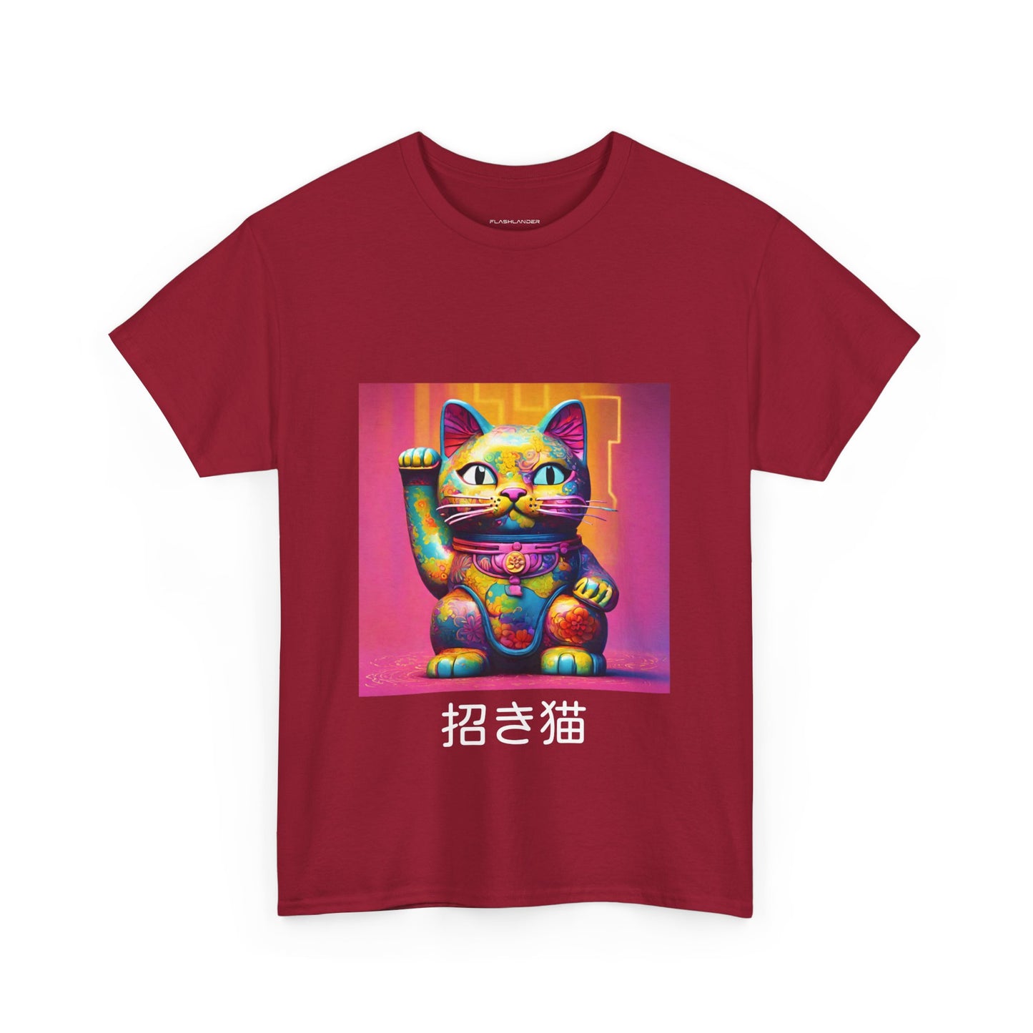 Camiseta de gimnasia Flashlander con el gato de la suerte japonés Manekineko y nombre japonés personalizado