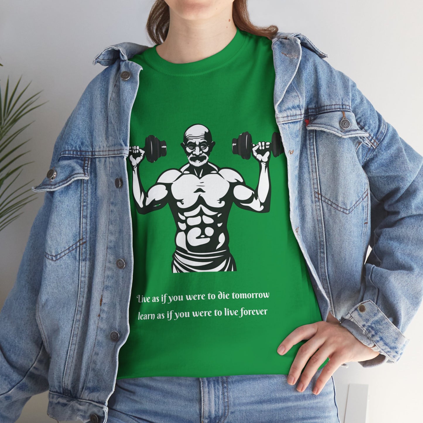 Gandhi Bodybuilder Gym Shirt - Flashlander Live as if you were to die tomorrow, learn as if you were to live forever quote Graphic Tee