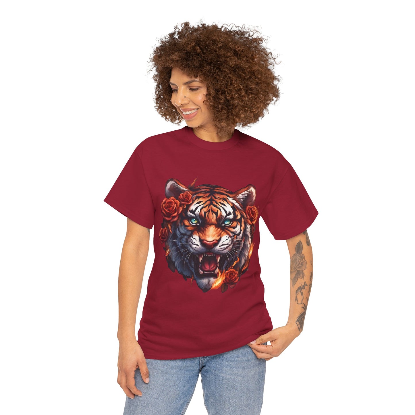 Tiger Flames and Roses T-Shirt Flashlander