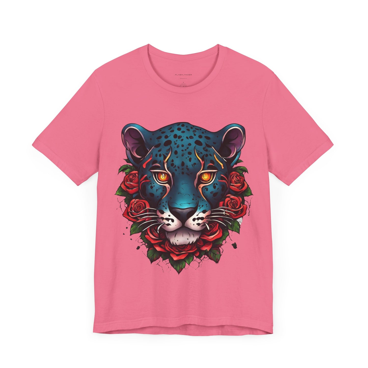 T-shirt graphique unisexe Jaguar Flames and Roses Flashlander