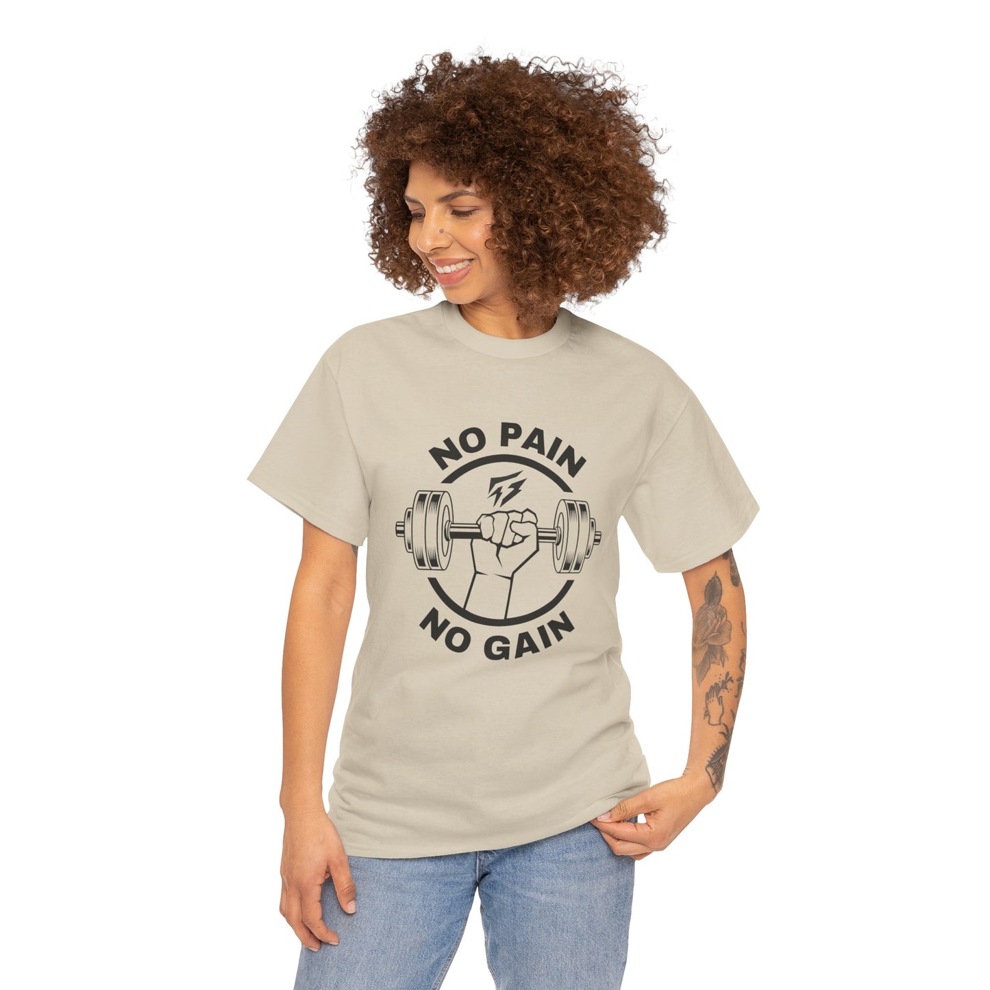 T-shirt de sport Lifting Flashlander avec citation « No Pain No Gain »