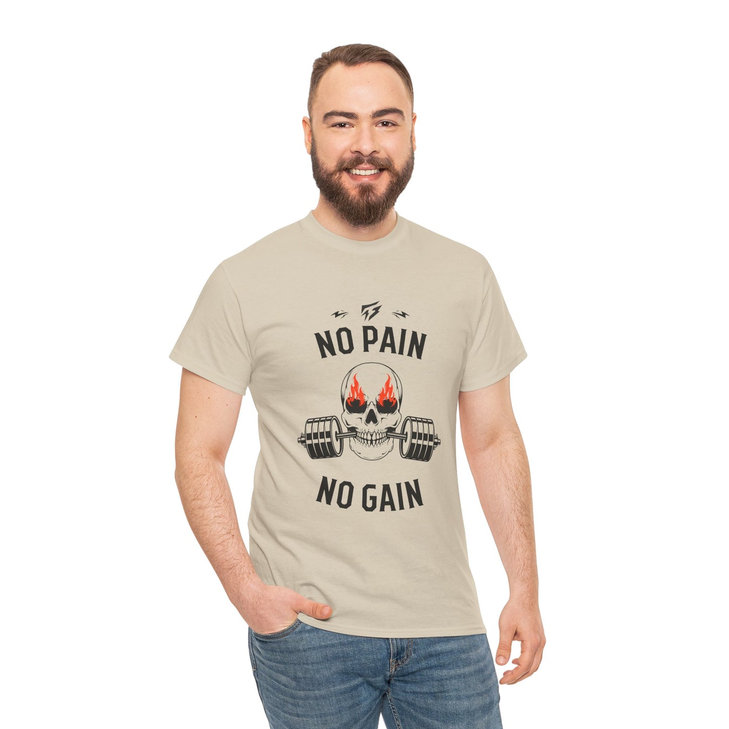 Skull Lifting Flashlander Gym Shirt No Pain No Gain Graphic Tee