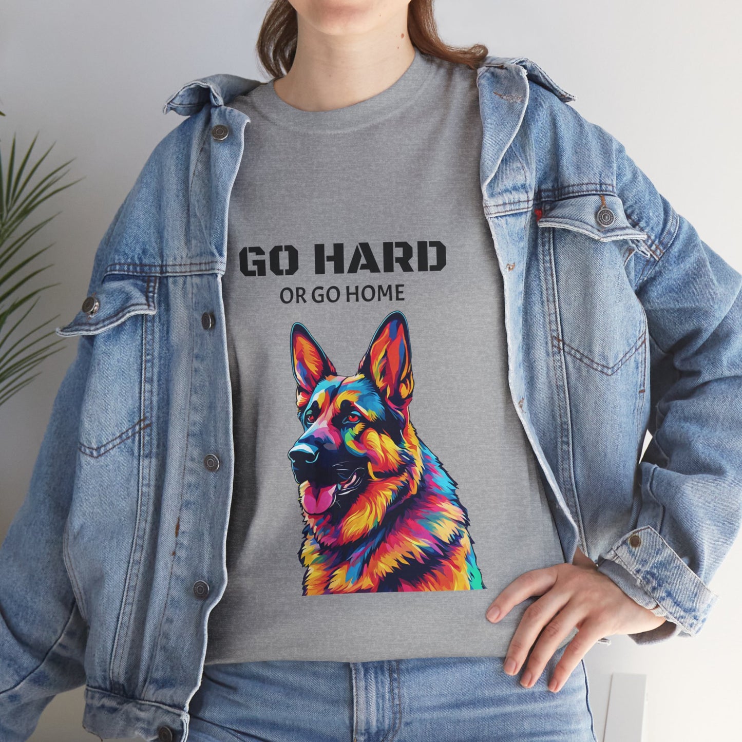 Camiseta de gimnasia Flashlander con diseño de perro pastor alemán Pop Art: "Ve a por todas o vete a casa"