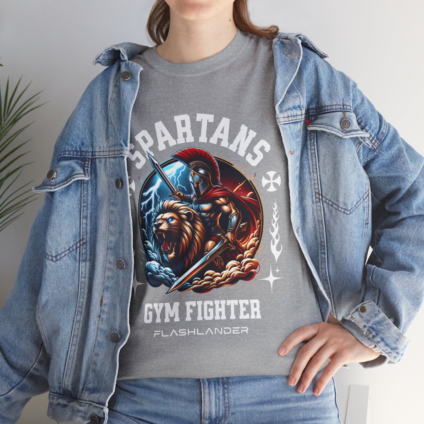 Spartans Gym Fighter Shirt Flashlander Performance T-Shirt Cotton Unisex Charcoal Black Graphic Tee