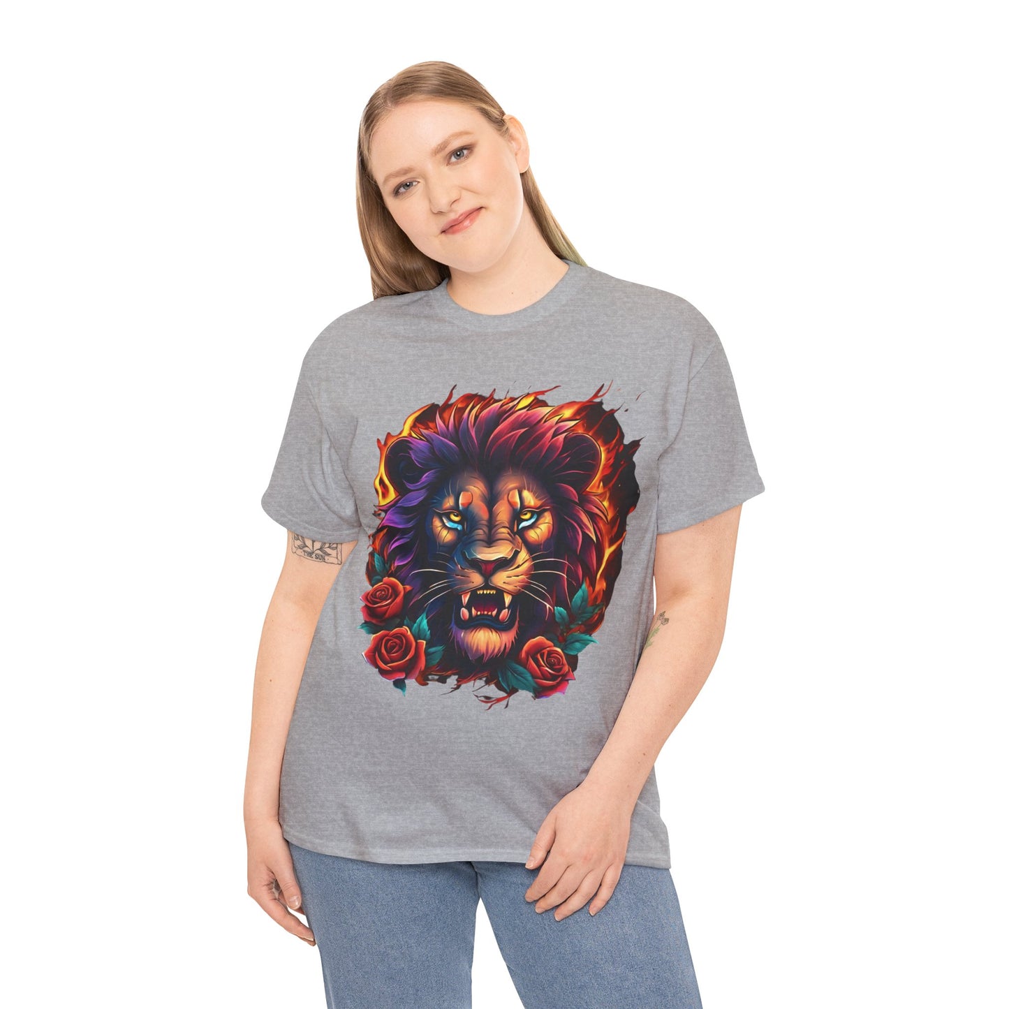 Lion Flames and Roses T-Shirt Flashlander