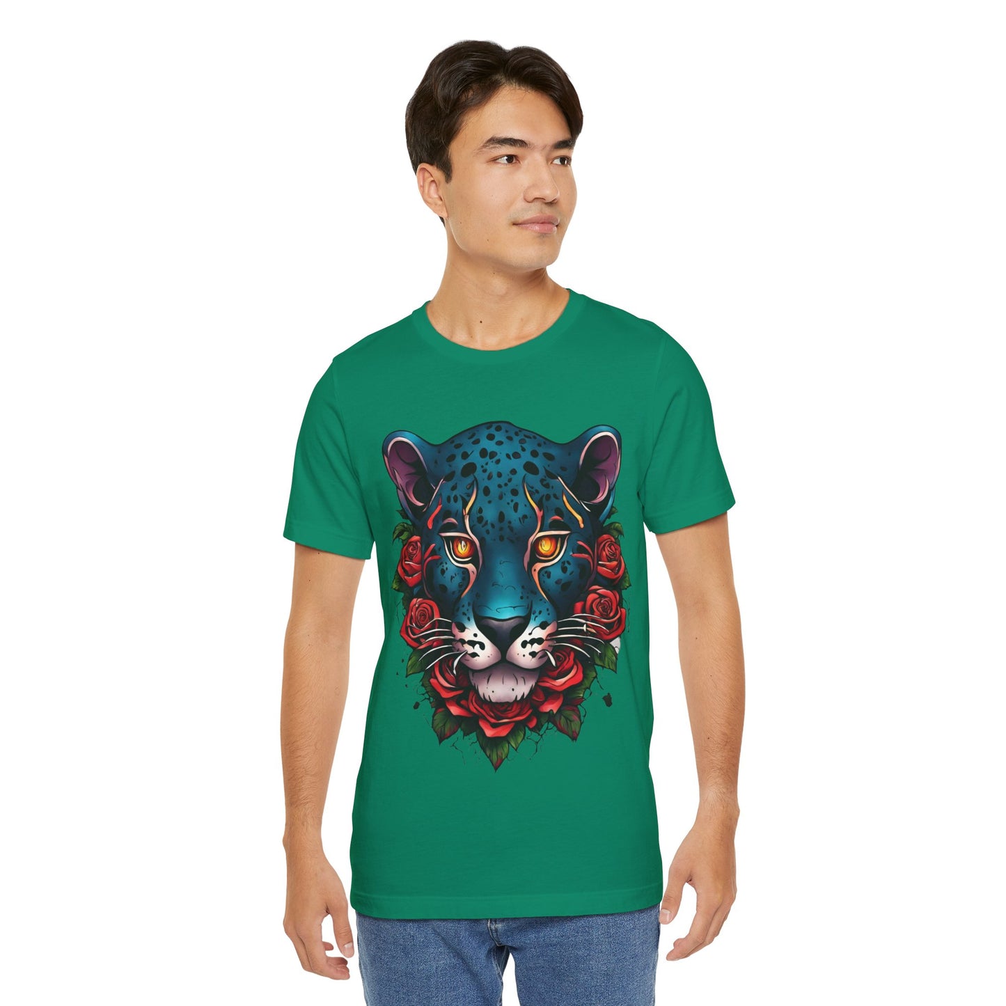 T-shirt graphique unisexe Jaguar Flames and Roses Flashlander