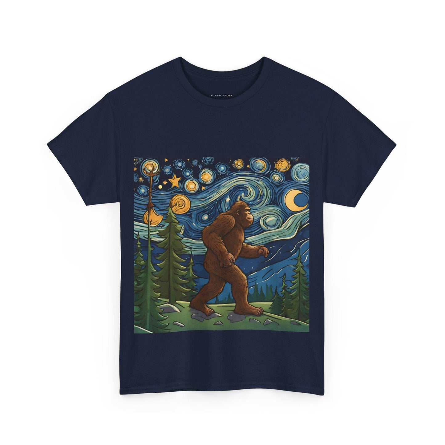 Bigfoot Strolls Through Van Gogh's Starry Night - Flashlander Gym Shirt