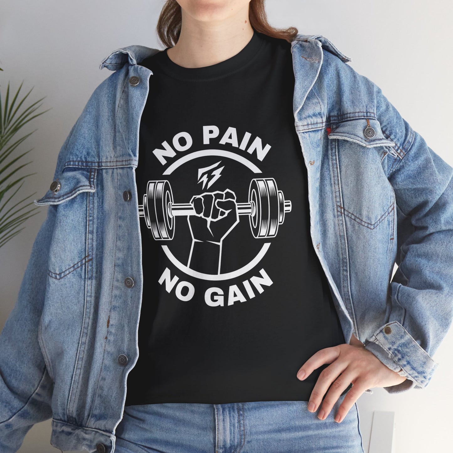 Camiseta de gimnasio Lifting Flashlander con frase "No Pain No Gain"