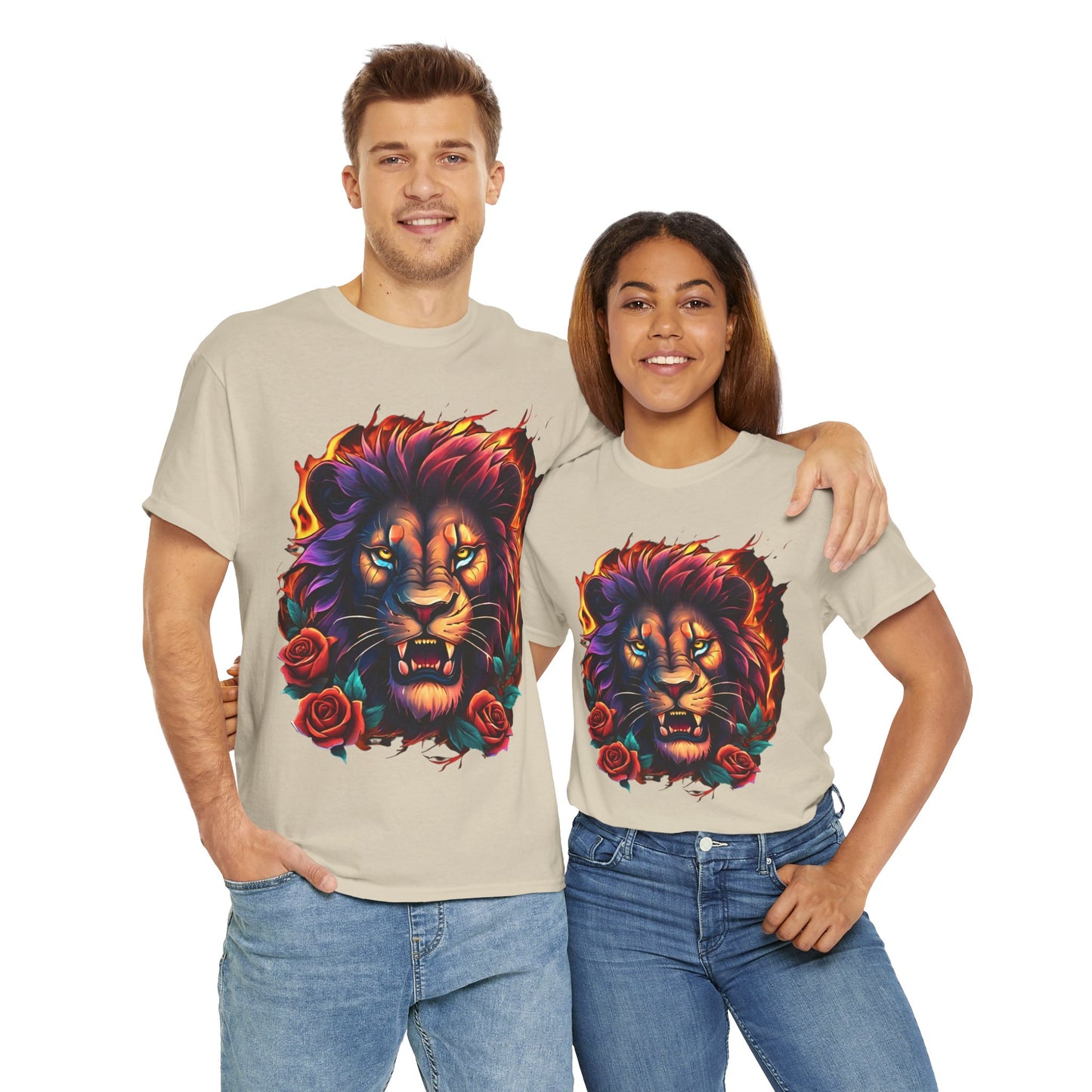 Lion Flames and Roses T-Shirt Flashlander