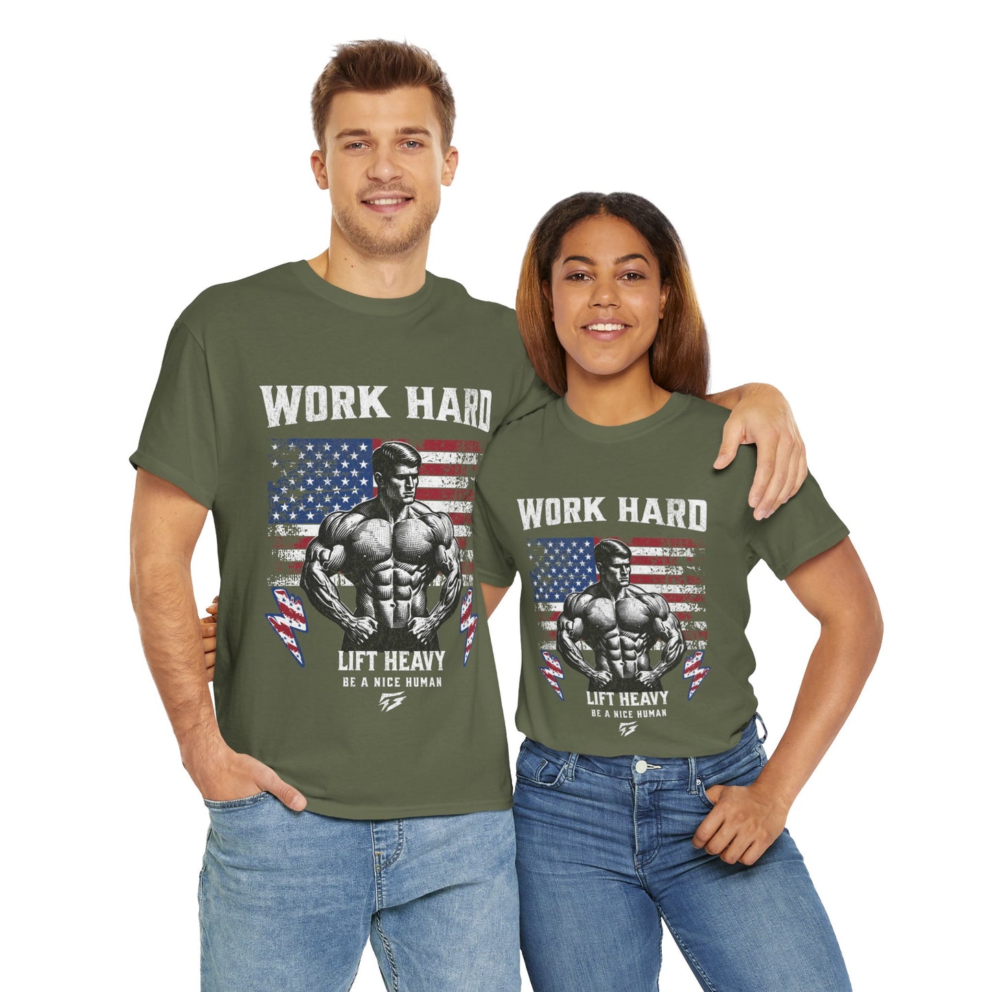 Work Hard Lift Heavy Gym Shirt Flashlander Cotton Unisex Charcoal Black Graphic Tee