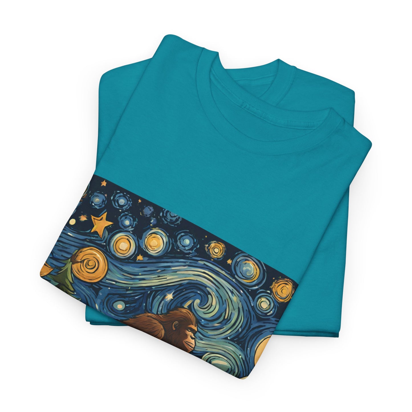 Bigfoot Strolls Through Van Gogh's Starry Night - Flashlander Gym Shirt