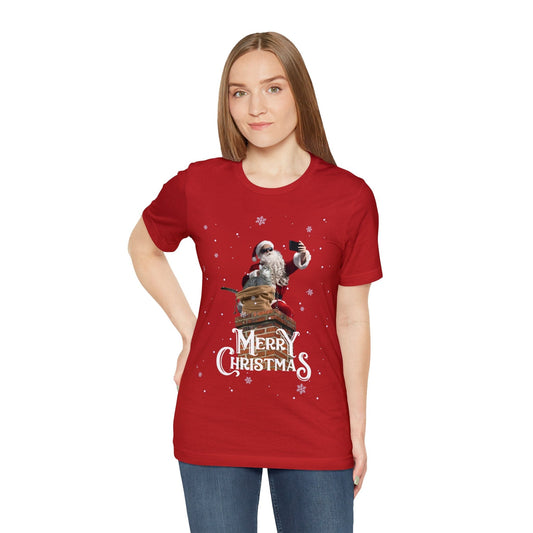 Navidad Selfie Santa Claus con un gatito Unisex Jersey camiseta de manga corta Flashlander