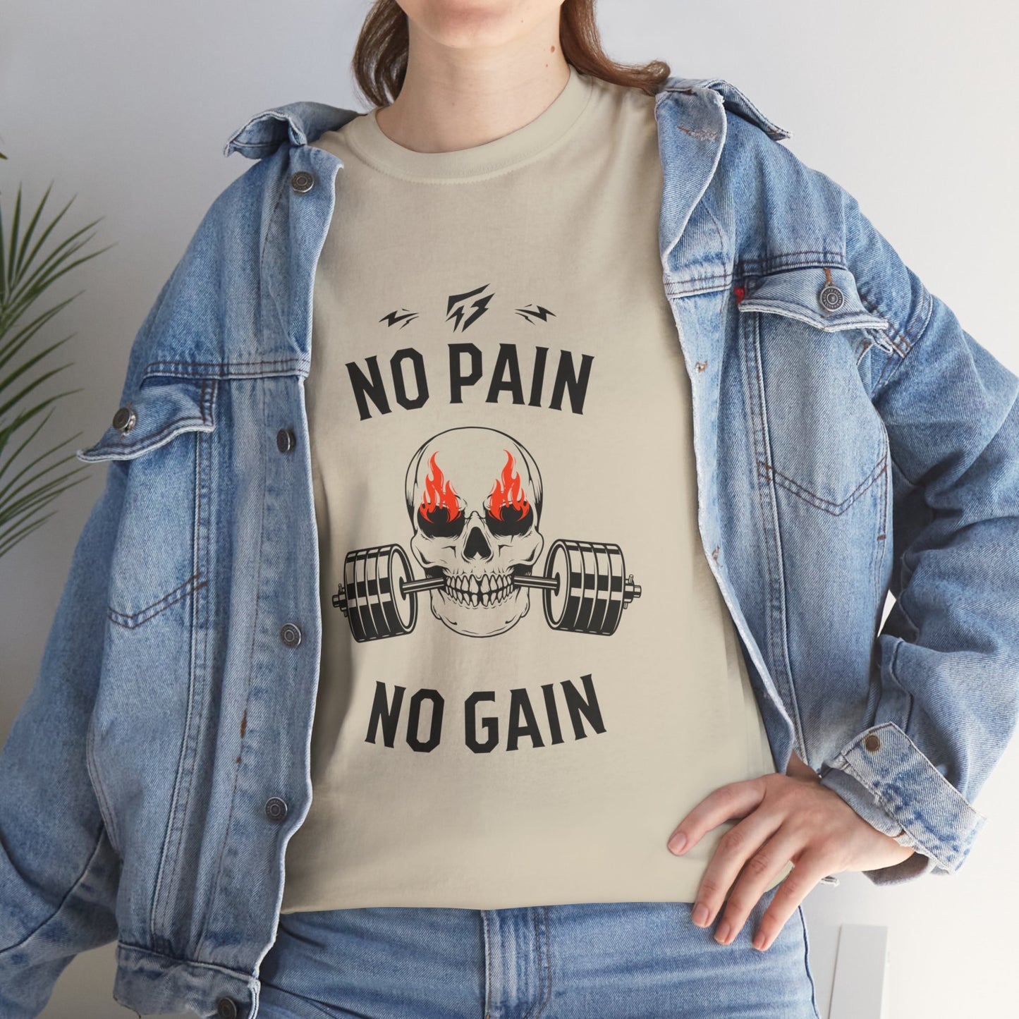 Skull Lifting Flashlander Gym Shirt No Pain No Gain Graphic Tee