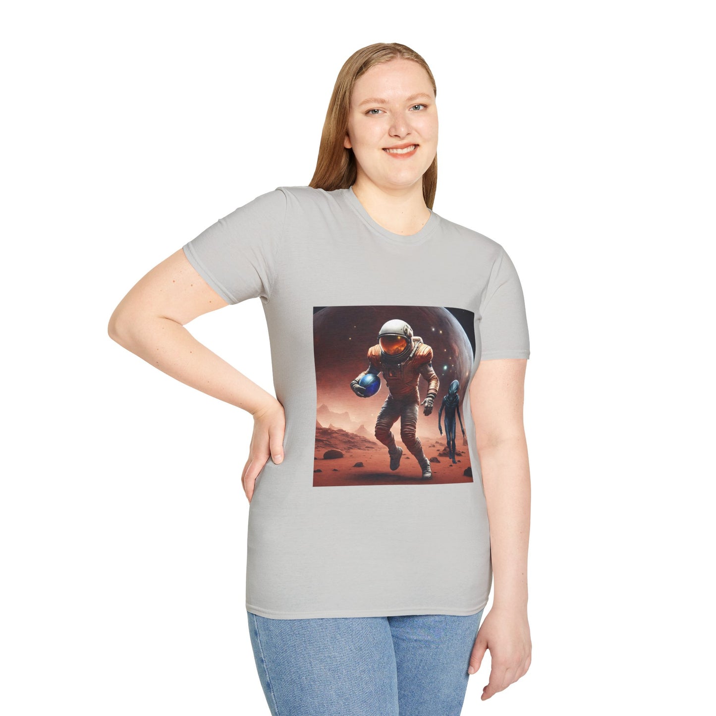 Astronaut and Alien Face Off in Football Gym Shirt Flashlander