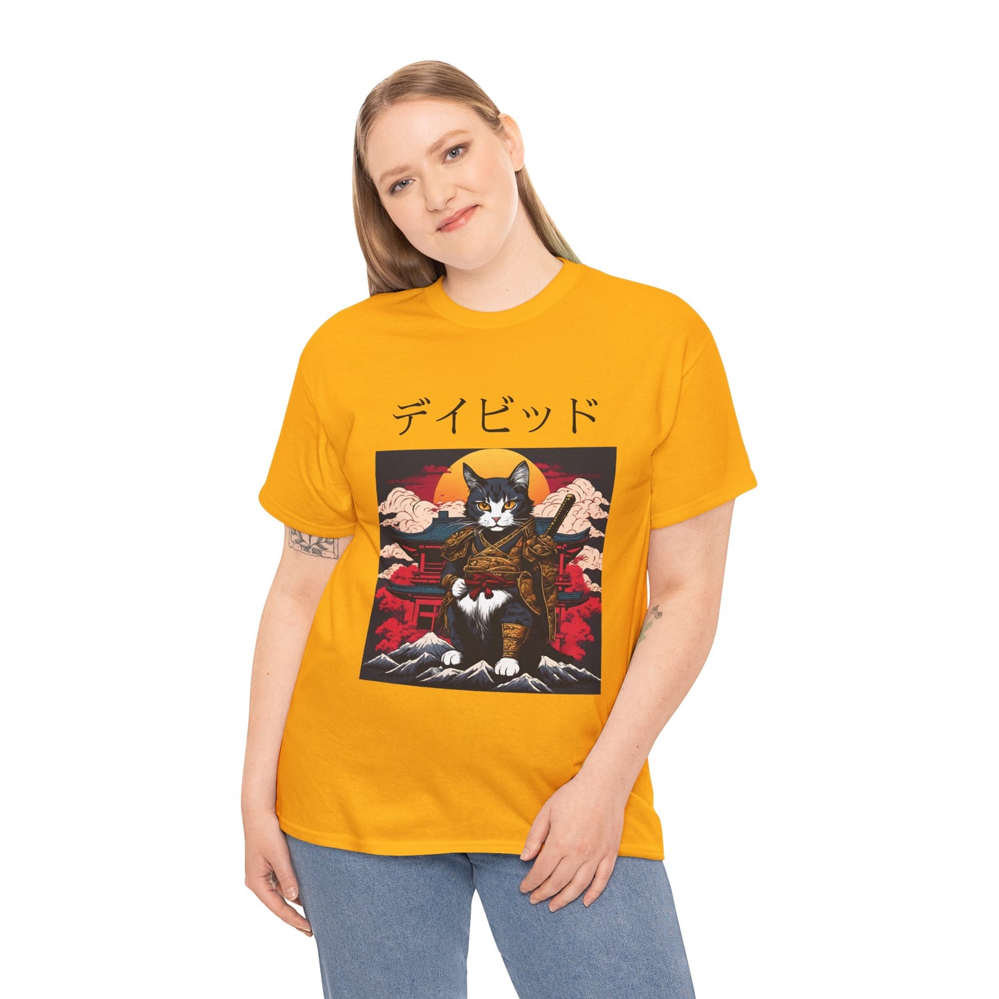 T-shirt japonais personnalisé avec votre nom T-shirt japonais personnalisé T-shirt d'anime de chat samouraï Votre texte Hiragana Katakana Kanji Femmes Hommes T-shirt