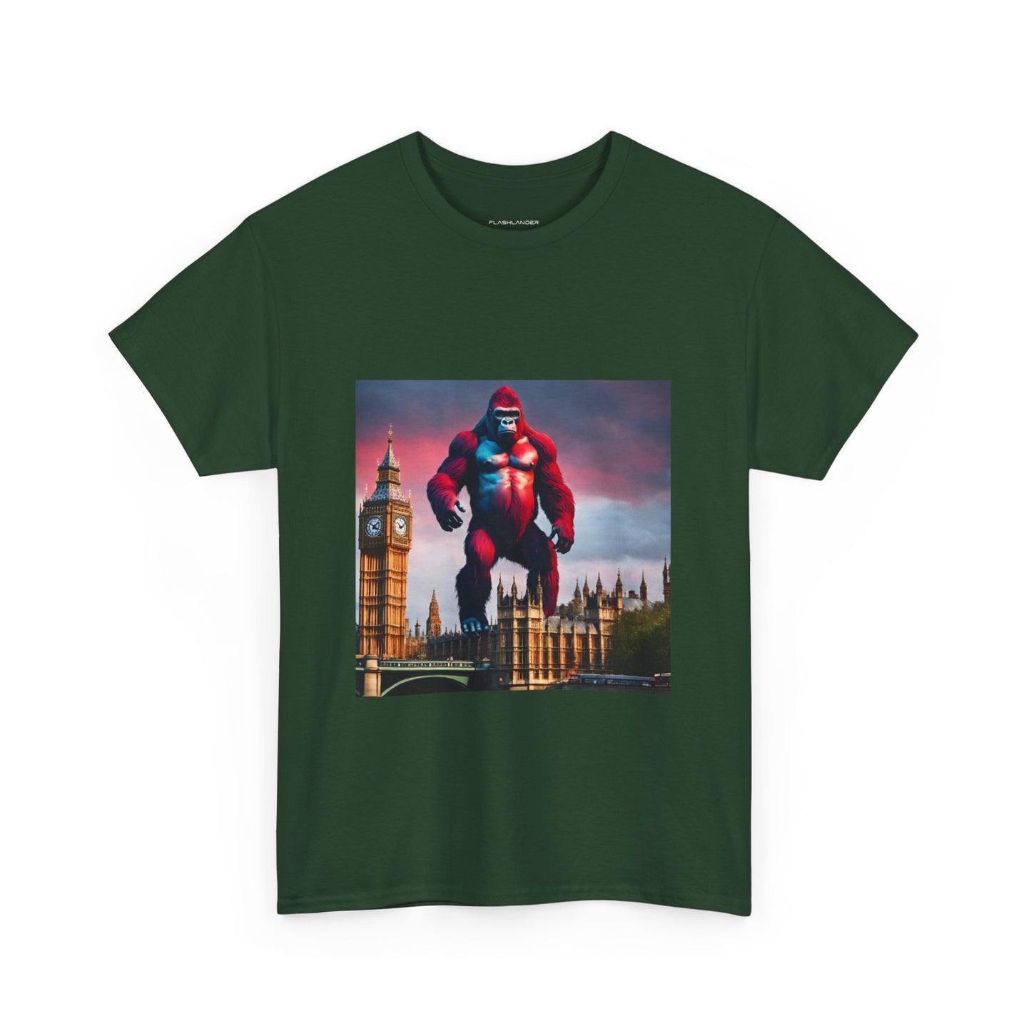 The Red Giant Gorilla Kong in the Big Ben of London Gaphic Tee Flashlander