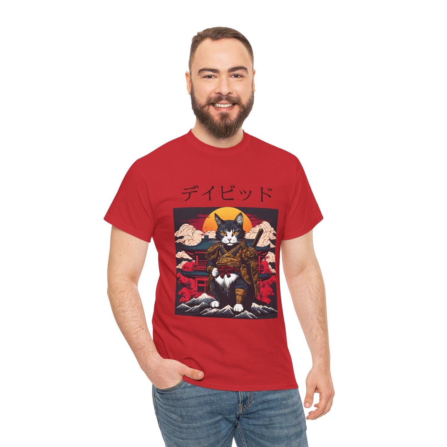 T-shirt japonais personnalisé avec votre nom T-shirt japonais personnalisé T-shirt d'anime de chat samouraï Votre texte Hiragana Katakana Kanji Femmes Hommes T-shirt