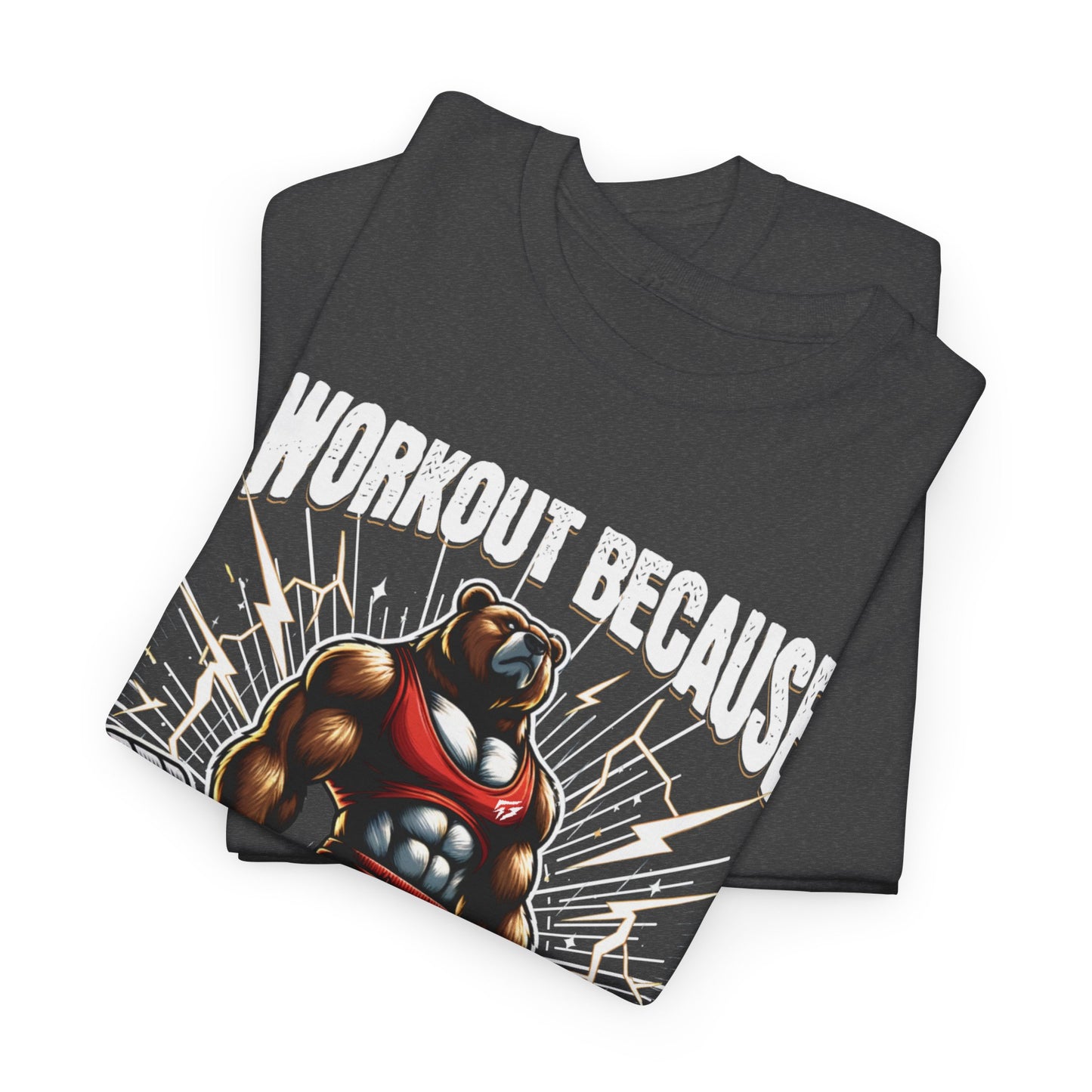 Muscle Bear I Workout Because my Girlfriend is Hot Gym Shirt Flashlander Cotton Unisex Charcoal Black Graphic Tee