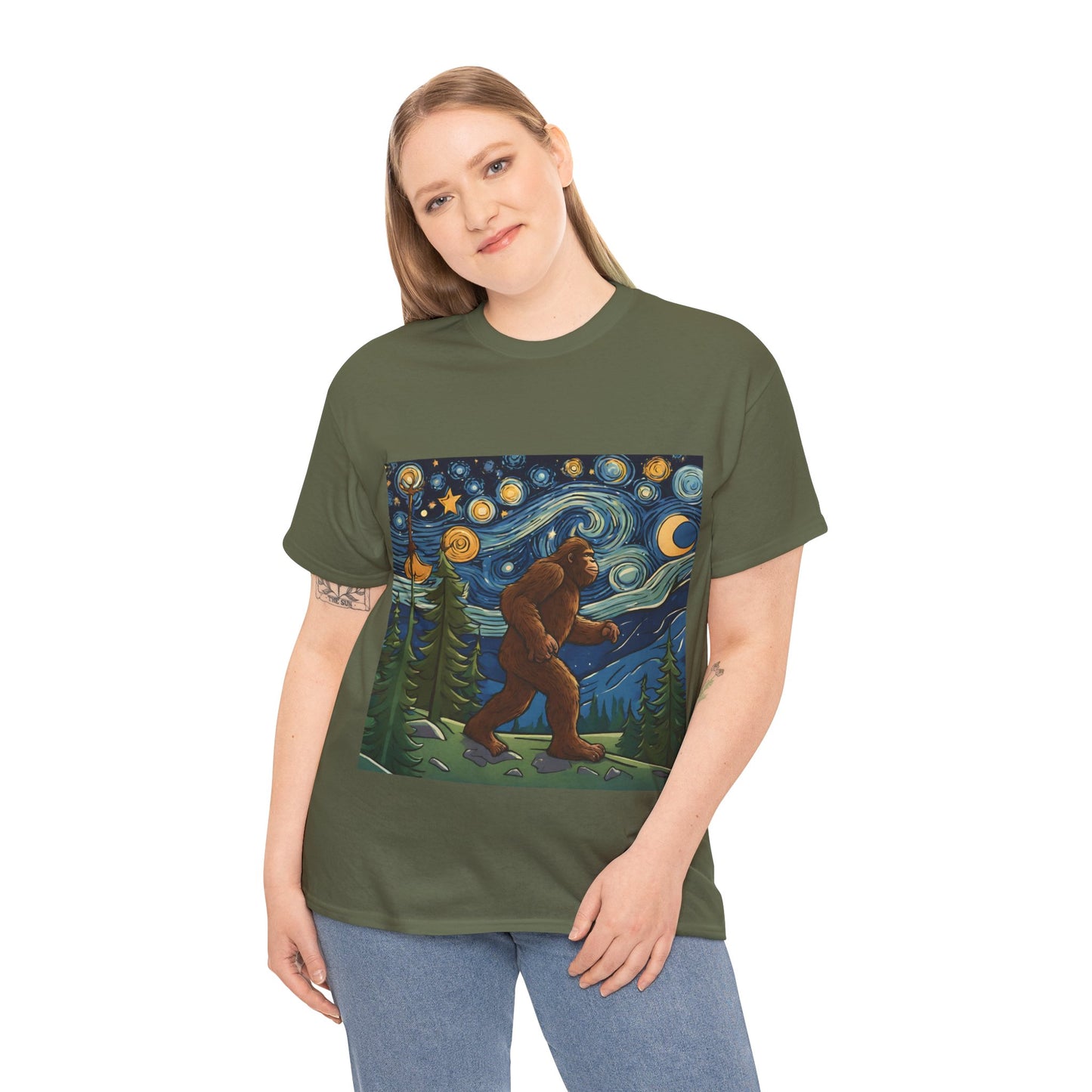 Bigfoot Strolls Through Van Gogh's Starry Night - Flashlander Gym Shirt