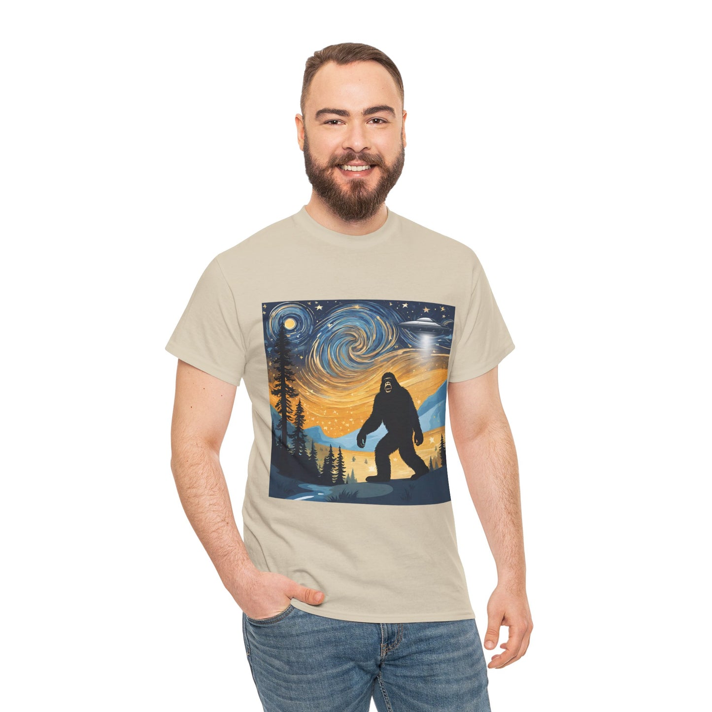 Funny Starry Night Stroll Bigfoot Encounters UFO Abduction - Flashlander Gym Shirt