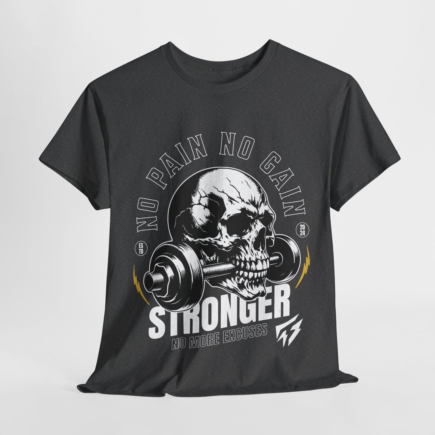 Skull Gym Shirt Flashlander No Pain No Gain Performance T-Shirt Cotton Unisex Charcoal Black Graphic Tee