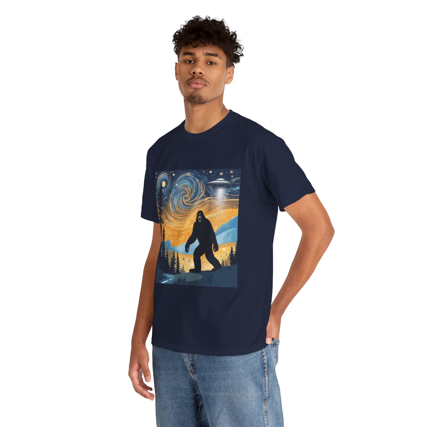 Funny Starry Night Stroll Bigfoot Encounters UFO Abduction - Flashlander Gym Shirt