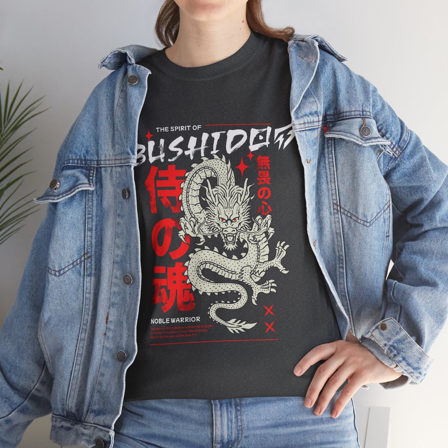 Dragon Gym Shirt The Spirit of Bushido T-Shirt Flashlander Cotton Unisex Charcoal Black Graphic Tee