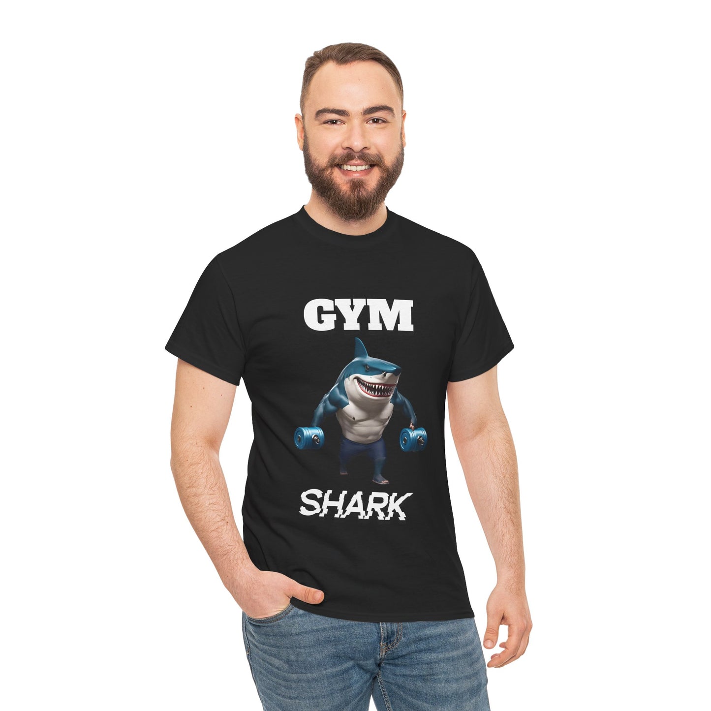 Gym Shark Performance Shirt Flashlander Cotton Unisex Charcoal Black Graphic Tee