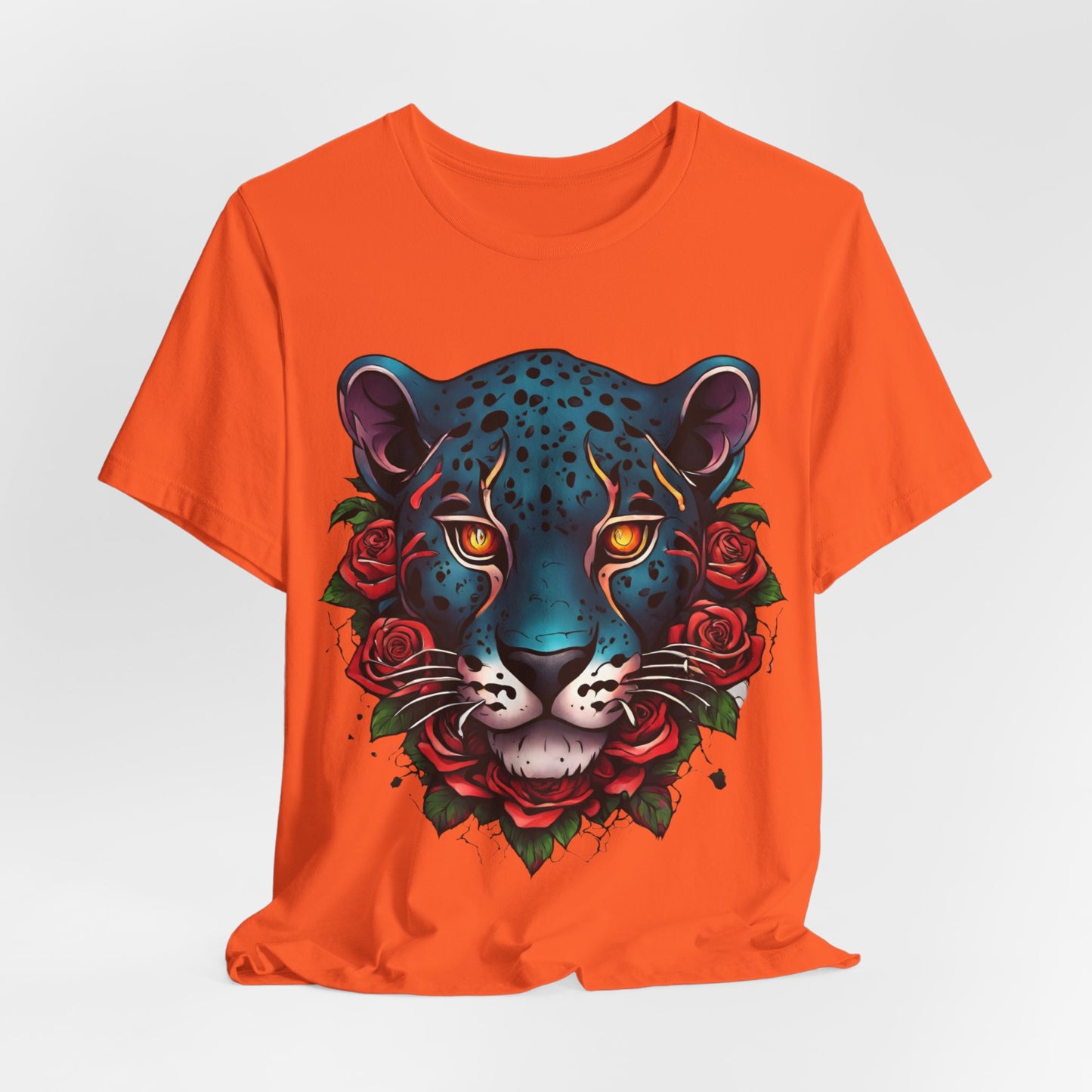 T-shirt graphique unisexe Jaguar Flames and Roses Flashlander