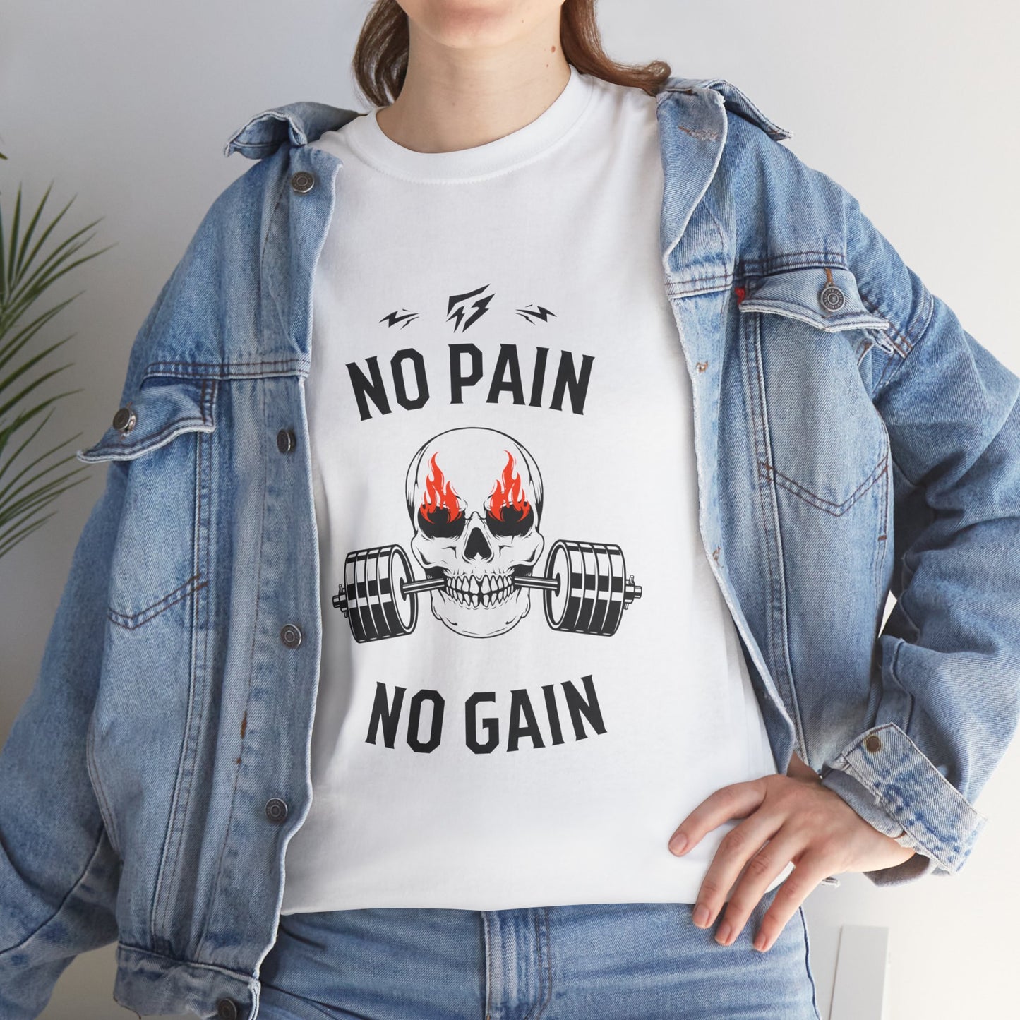 Skull Fire Lifting Flashlander Gym Shirt No Pain No Gain Graphic Tee