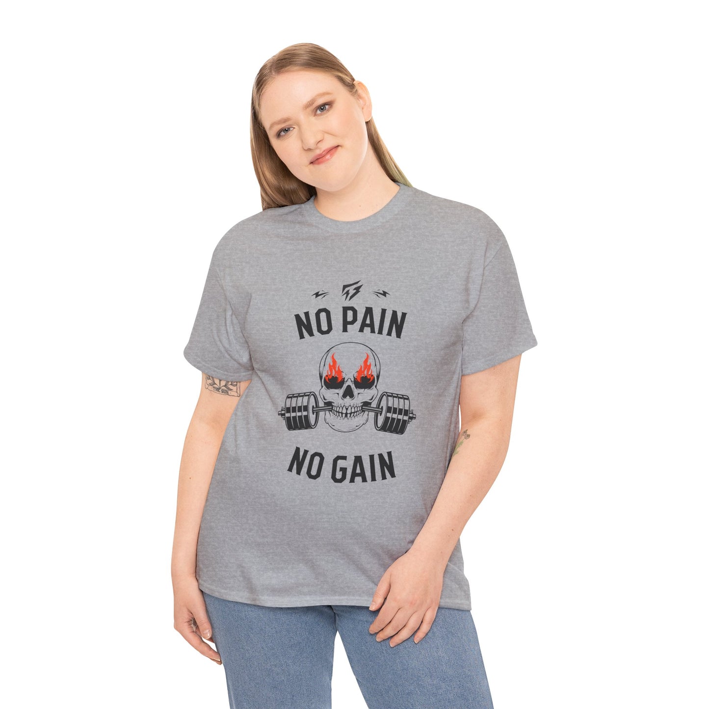 Skull Lifting Flashlander Gym Shirt No Pain No Gain Graphic Tee