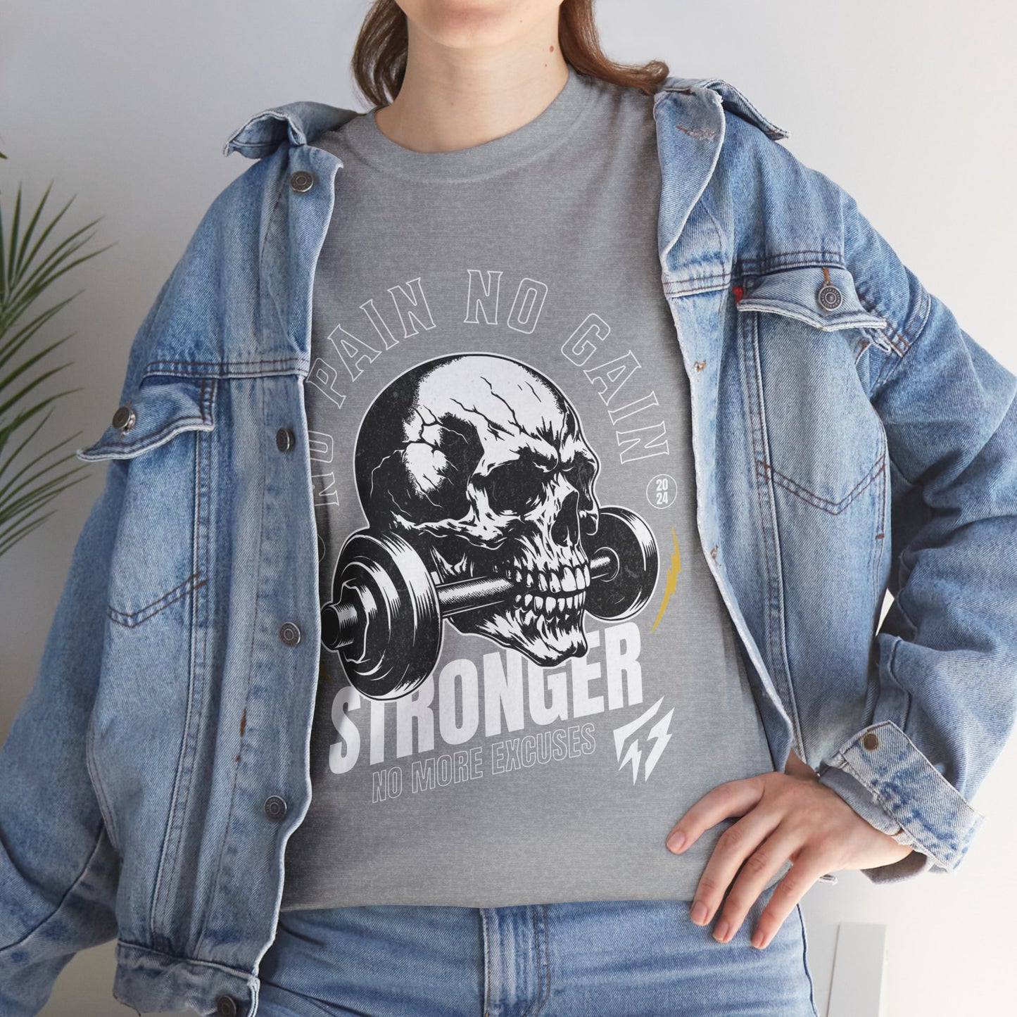 Skull Gym Shirt Flashlander No Pain No Gain Performance T-Shirt Cotton Unisex Charcoal Black Graphic Tee