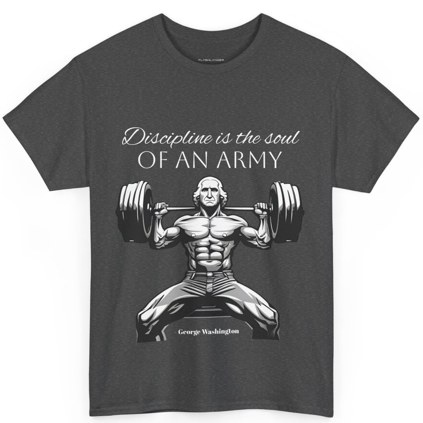 T-shirt de culturiste George Washington - Flashlander Disipline Is The Soul Of An Army Gym T-shirt en coton unisexe noir anthracite graphique