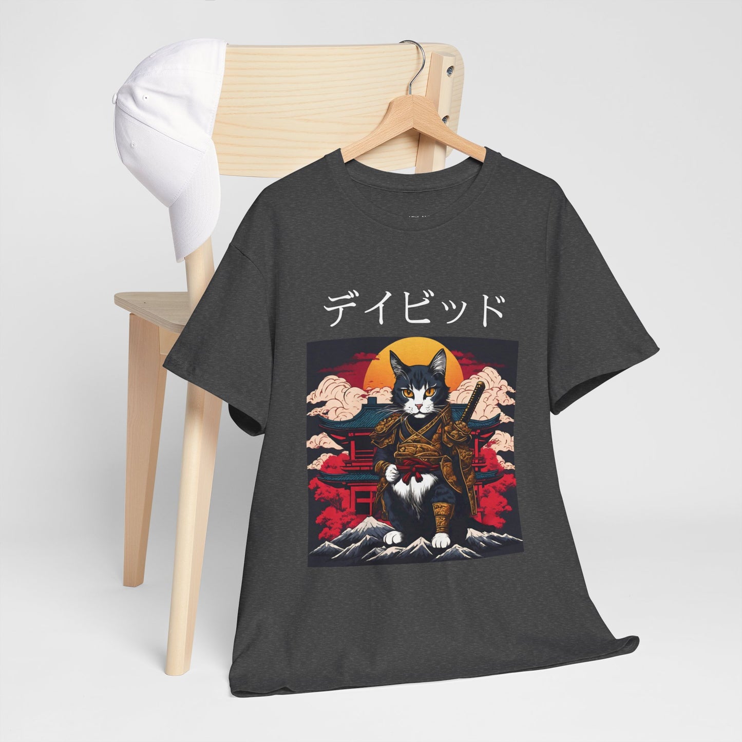 T-shirt japonais personnalisé avec votre nom T-shirt japonais personnalisé T-shirt d'anime de chat samouraï Votre texte Hiragana Katakana Kanji Femmes Hommes T-shirt