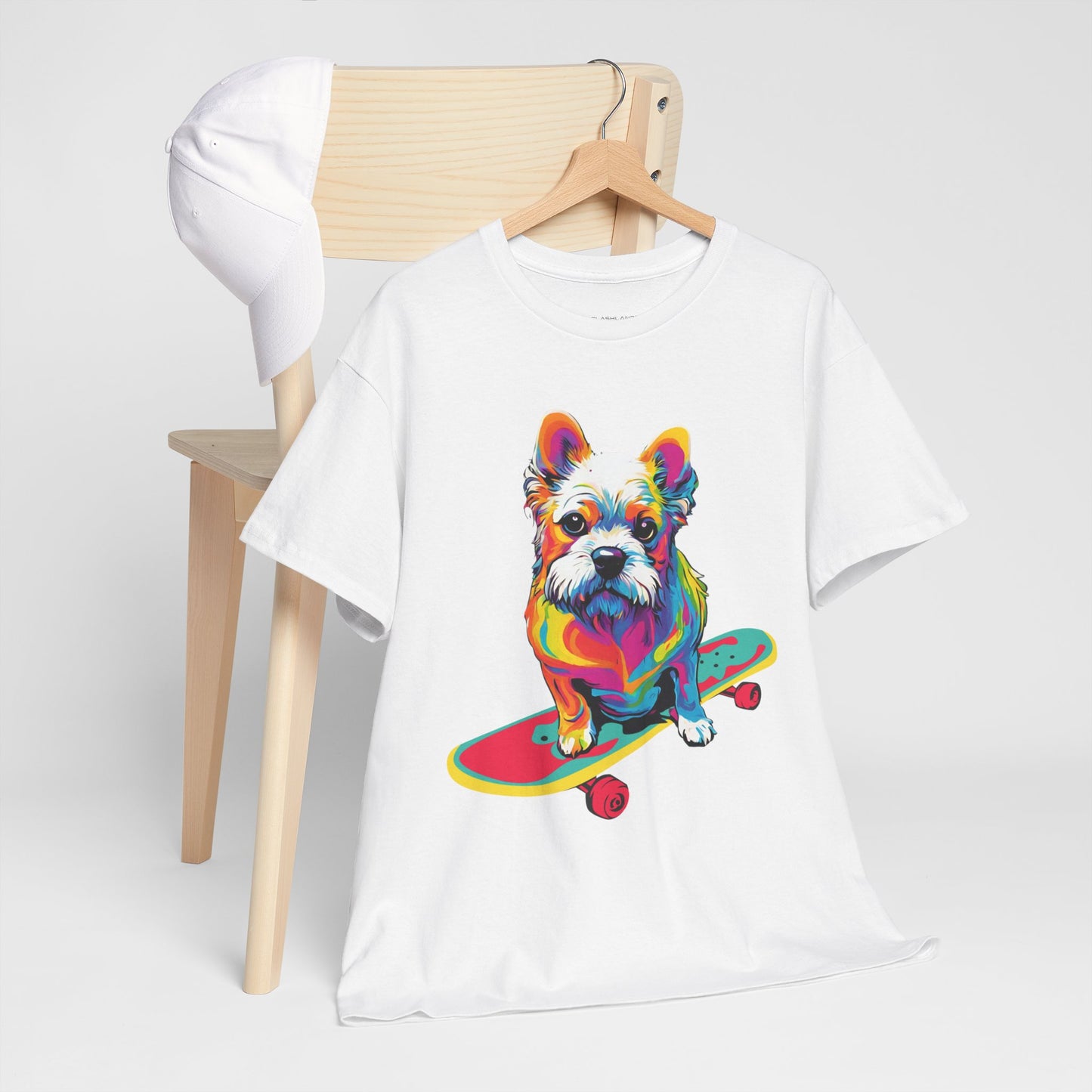 T-shirt de sport Flashlander avec chien skateboardant Pop Art