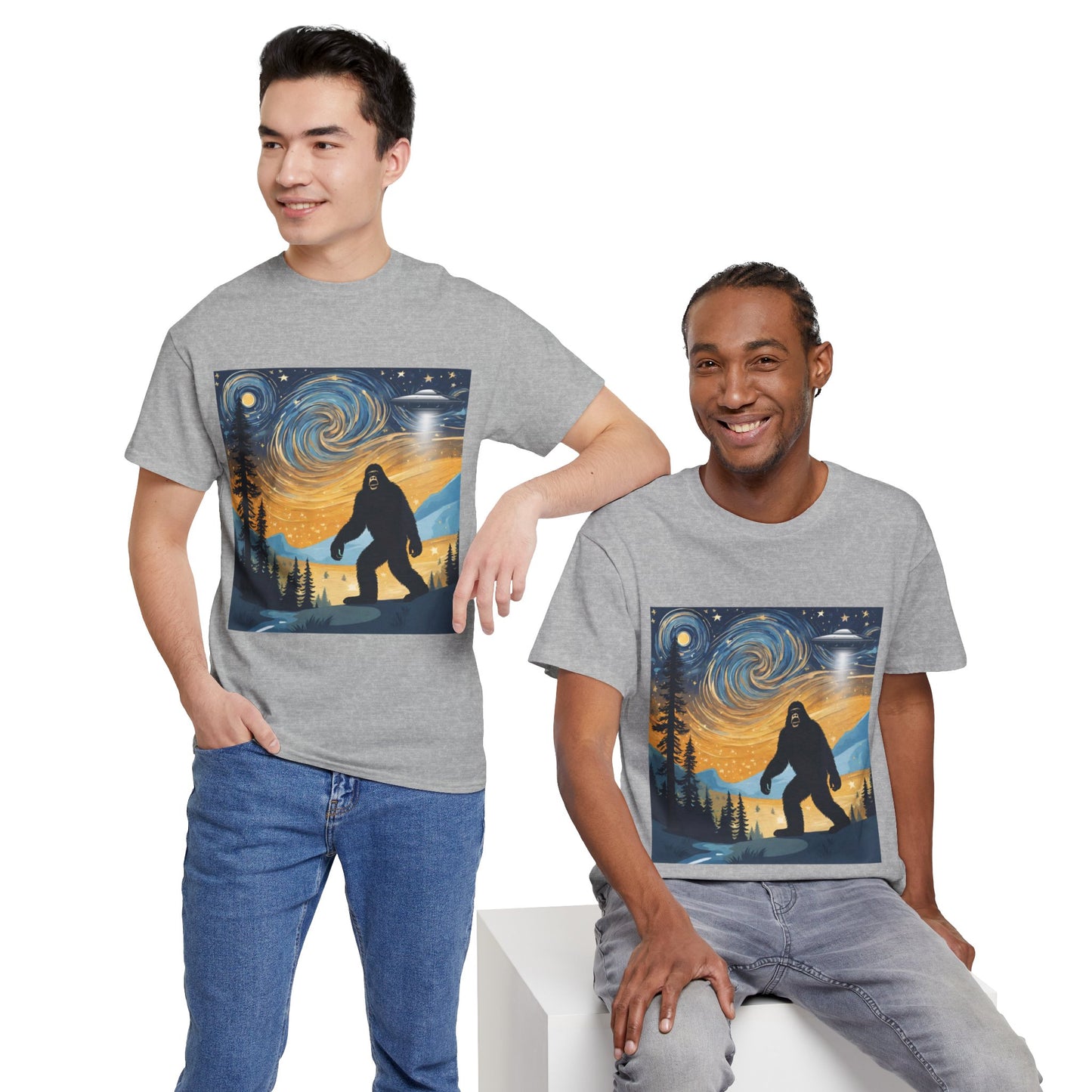 Funny Starry Night Stroll Bigfoot Encounters UFO Abduction - Flashlander Gym Shirt