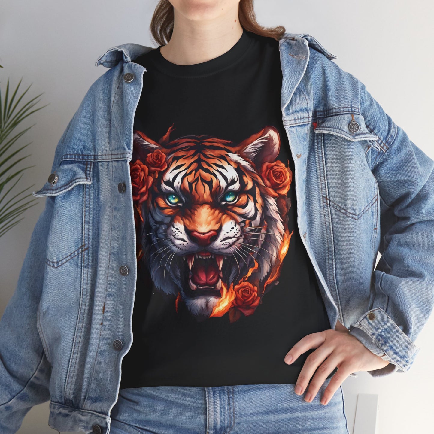 Tiger Flames and Roses T-Shirt Flashlander