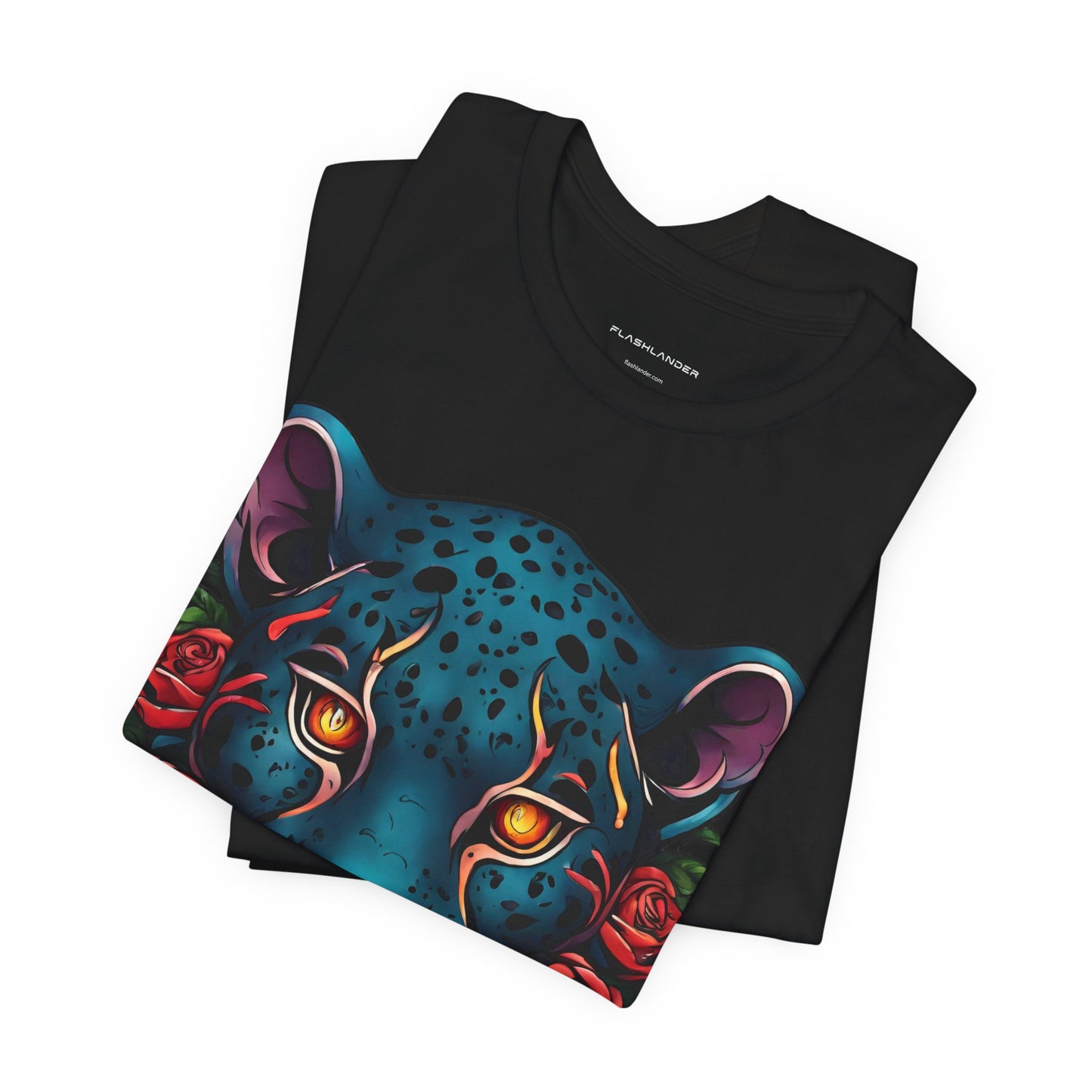 T-shirt graphique unisexe Jaguar Flames and Roses Flashlander