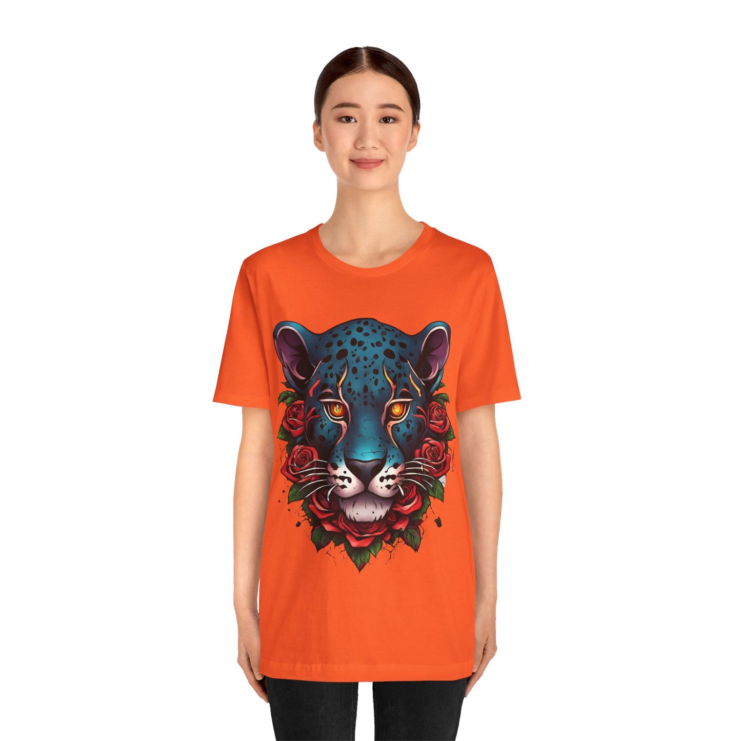 T-shirt graphique unisexe Jaguar Flames and Roses Flashlander