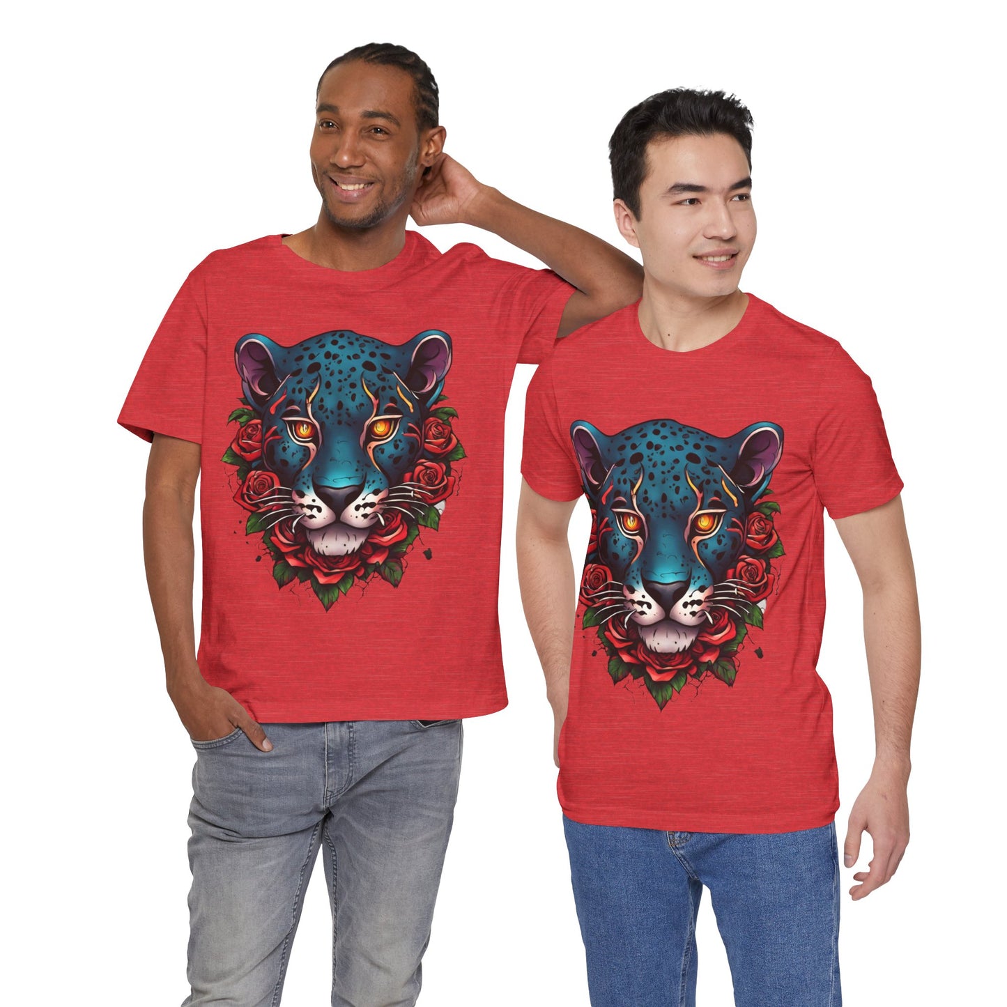 T-shirt graphique unisexe Jaguar Flames and Roses Flashlander