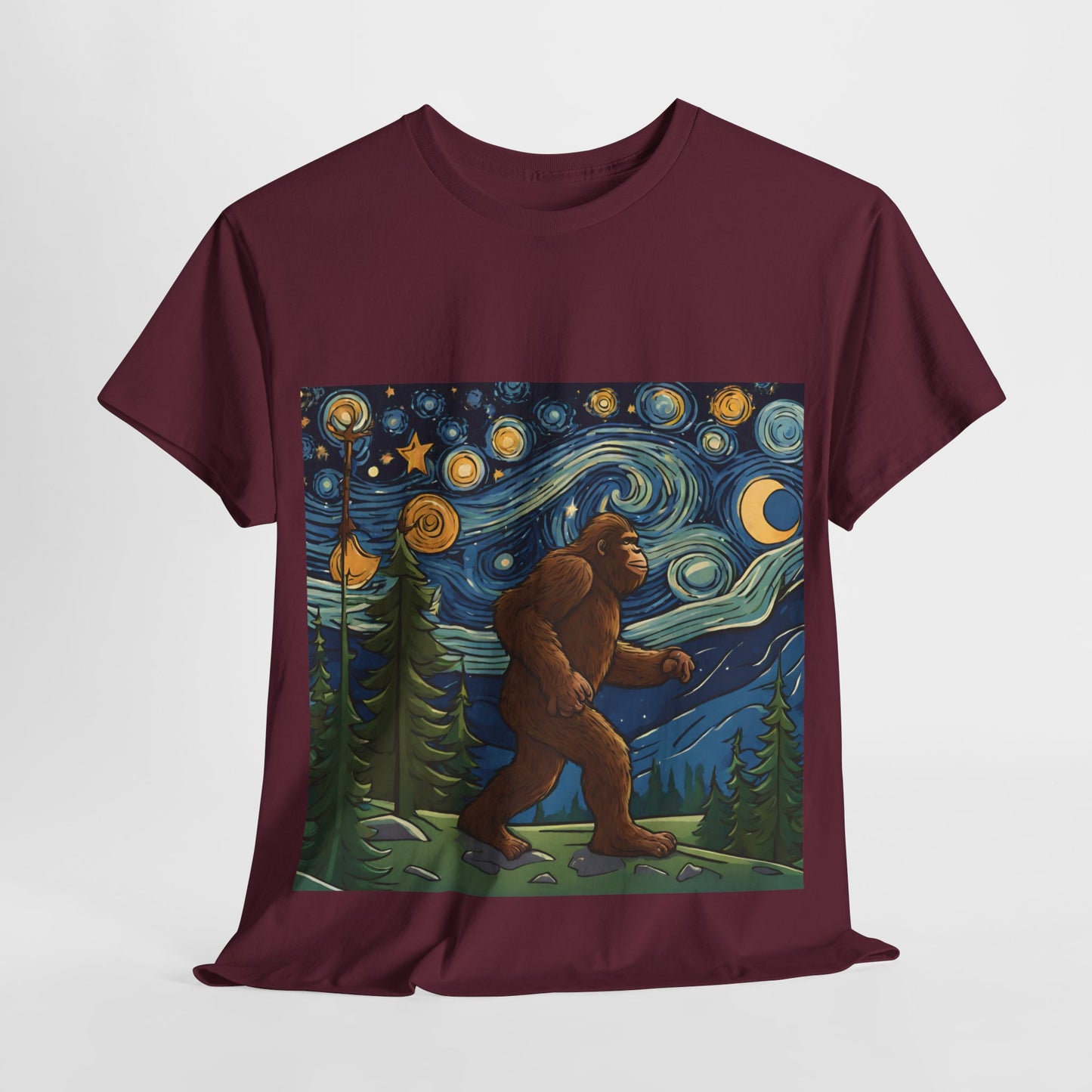 Bigfoot Strolls Through Van Gogh's Starry Night - Flashlander Gym Shirt