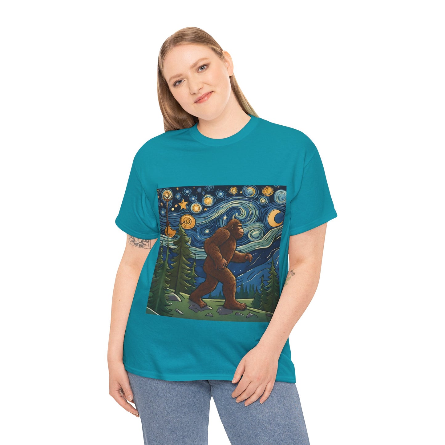 Bigfoot Strolls Through Van Gogh's Starry Night - Flashlander Gym Shirt