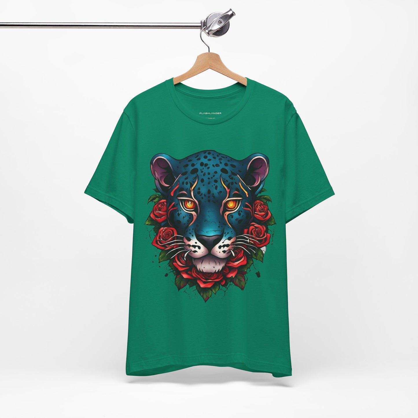 T-shirt graphique unisexe Jaguar Flames and Roses Flashlander