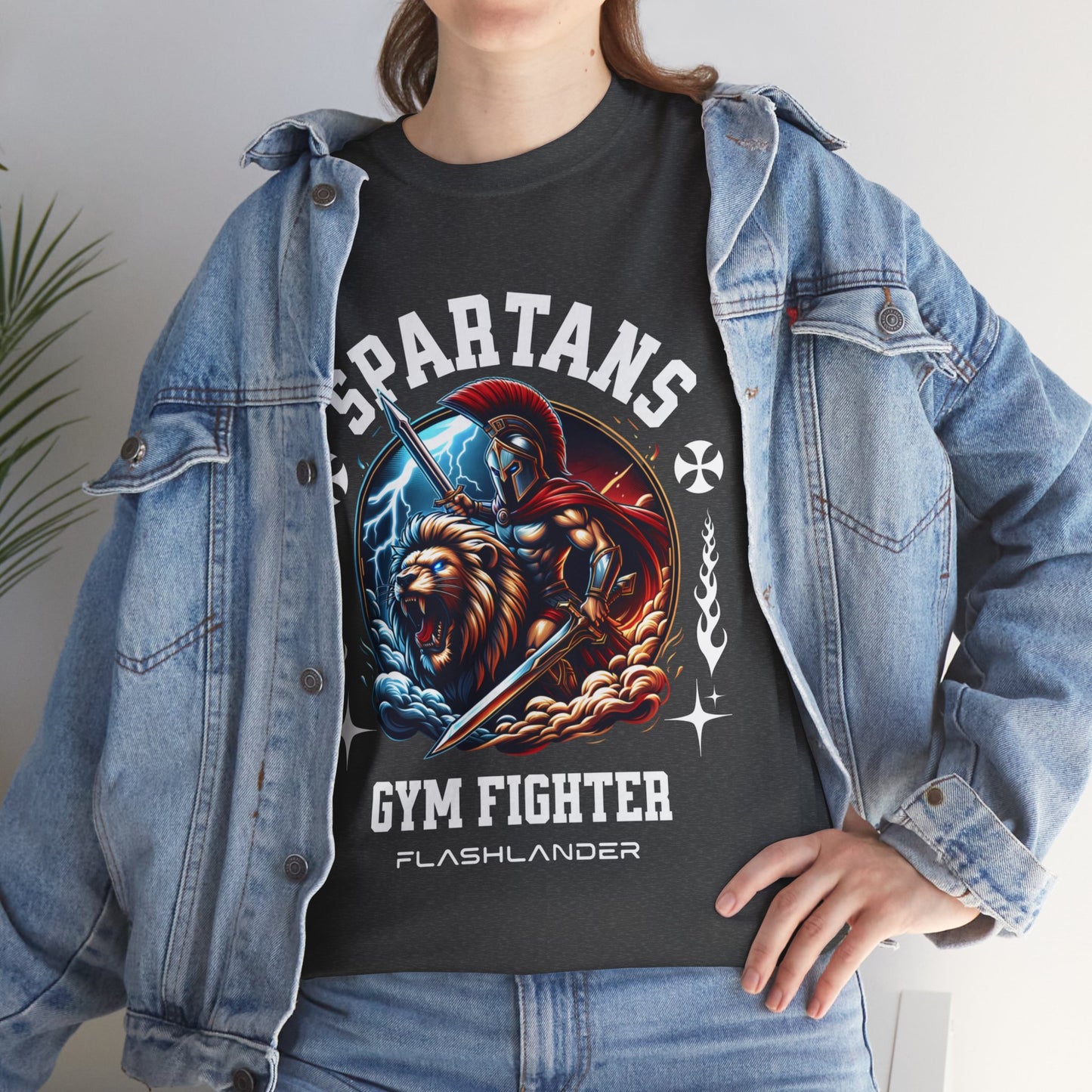 Spartans Gym Fighter Shirt Flashlander Performance T-Shirt Cotton Unisex Charcoal Black Graphic Tee